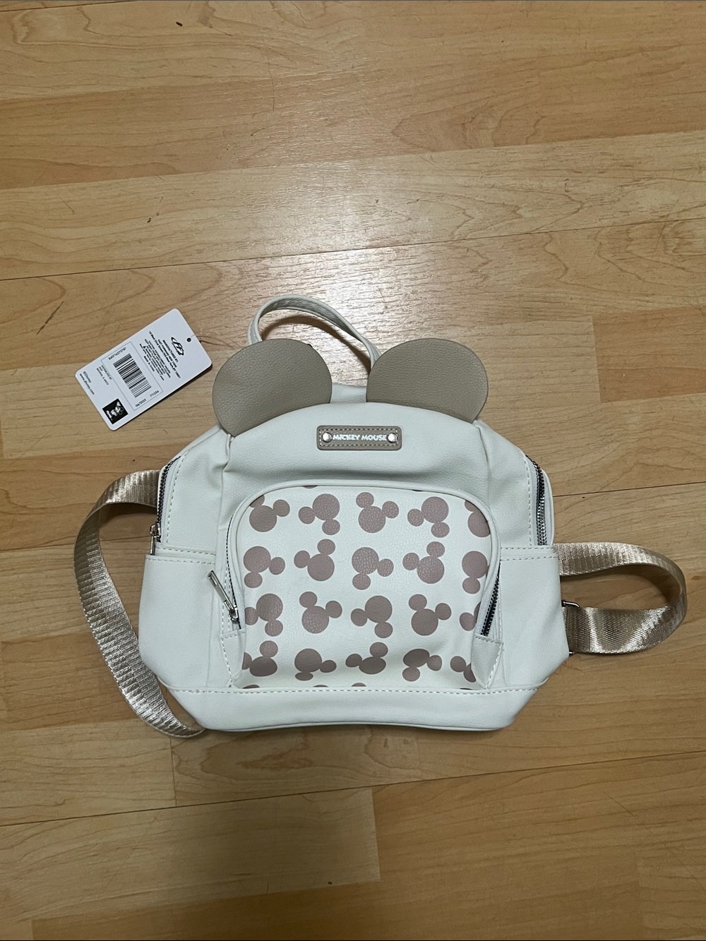 NWT Mickey Mouse Ivory Mini Backpack with Taupe Ears